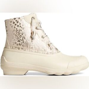 Sperry Syren Gulf Metallic Rose Gold‎ Leopard Duck Boots Women’s Size 8 Beige